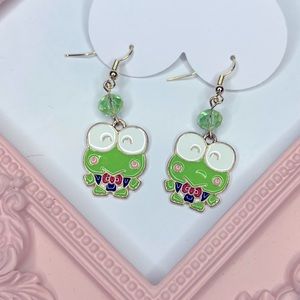 Kerokero Keroppi Drop Earrings with Faceted Glass Crystal Beads